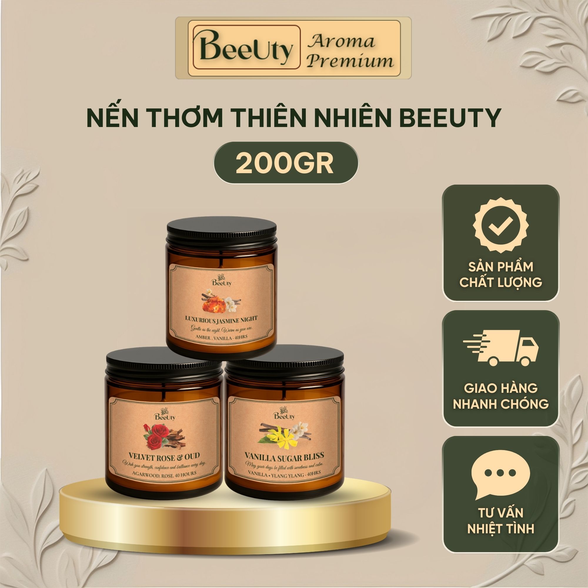 Nến thơm BeeUty Golden Amber Glow – 200g